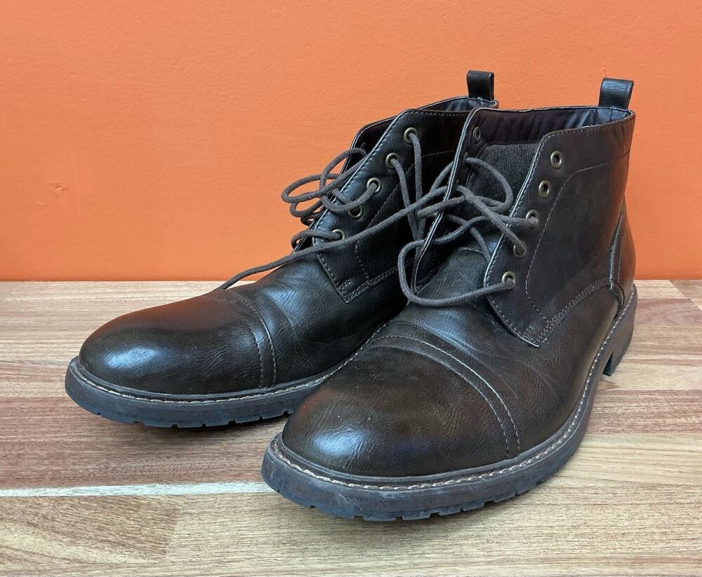 Perry Ellis Men's Brown Leather Cap Toe Lace-Up Chukka Ankle Boots Storm Size 12